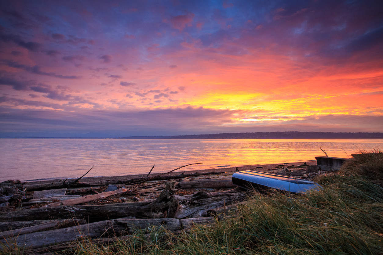 Dramatic sunset over the San Juan Islands